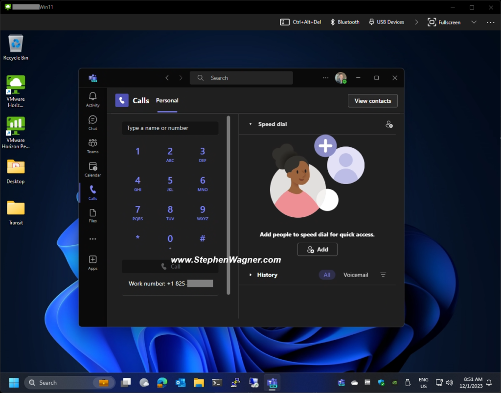 Microsoft Teams Phone running on VMware Horizon