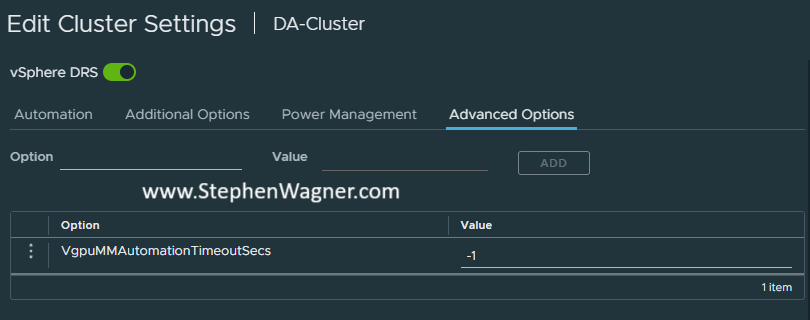 vSphere DRS set VgpuMMAutomationTimeoutSecs