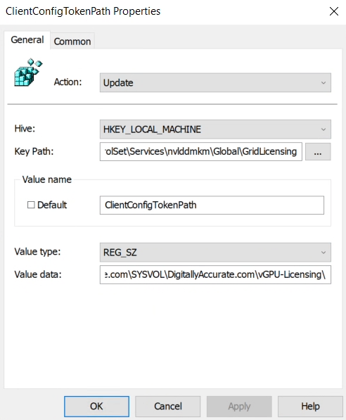 NVIDIA GPO Registry Client Configuration Token